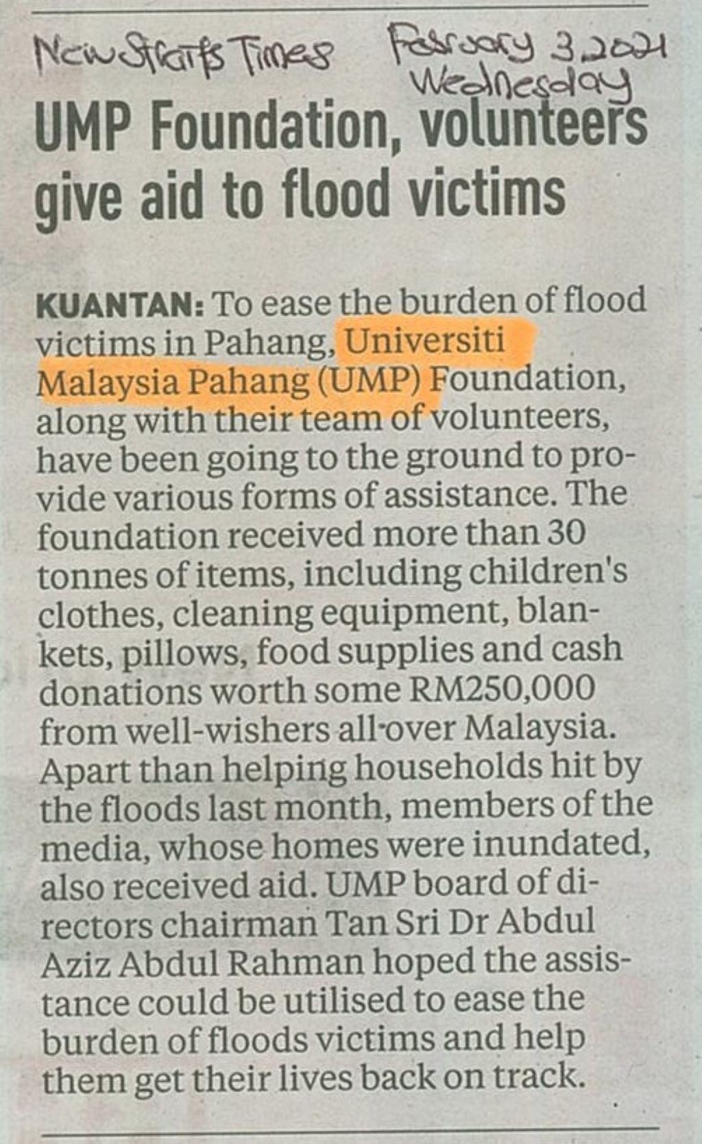 Ump Foundation Volunteers Give Aid To Flood Victimsumpsa News