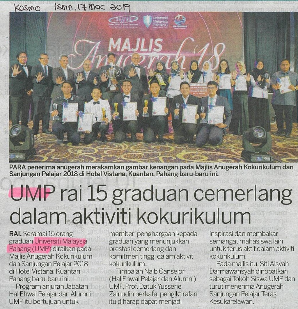 UMP rai 15 graduan cemerlang dalam aktiviti kokurikulum