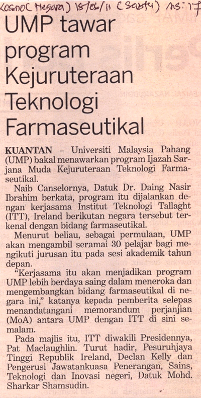 UMP Tawar Program Kejuruteraan Teknologi Framaseutikal