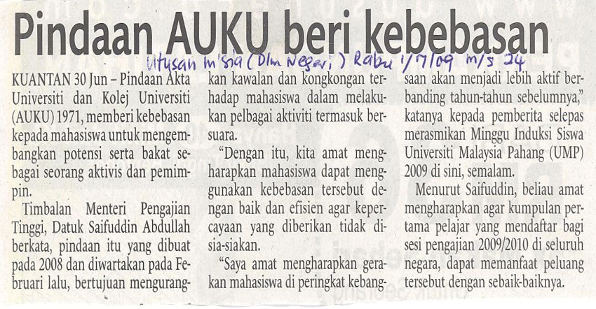 Pindaan AUKU Beri Kebebasan 