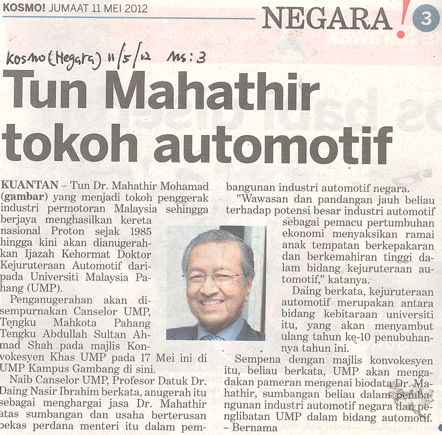 Tun Mahathir Tokoh Automotif
