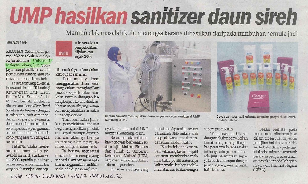 UMP hasilkan sanitizer daun sireh