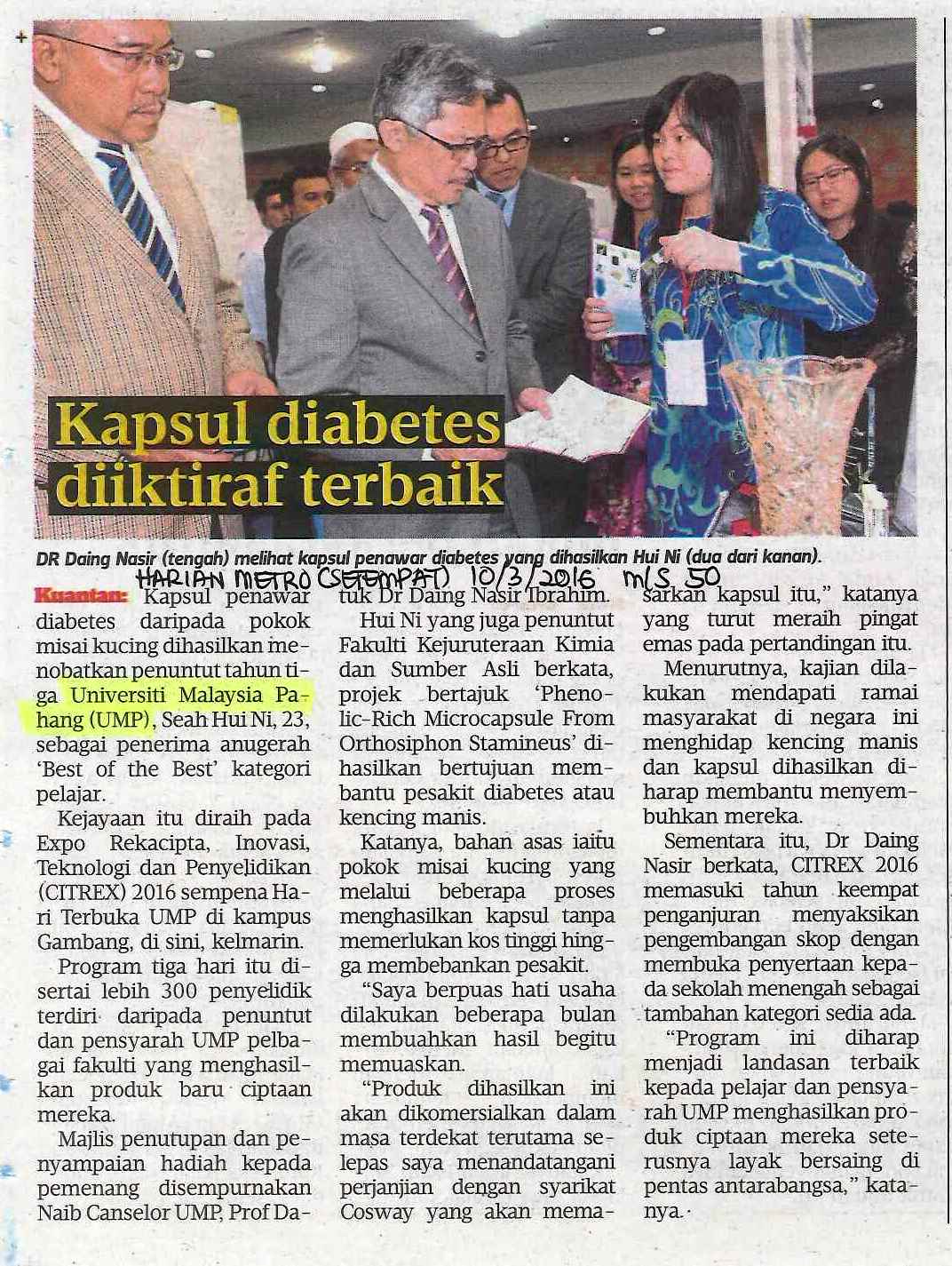 Kapsul diabetes diiktiraf terbaik