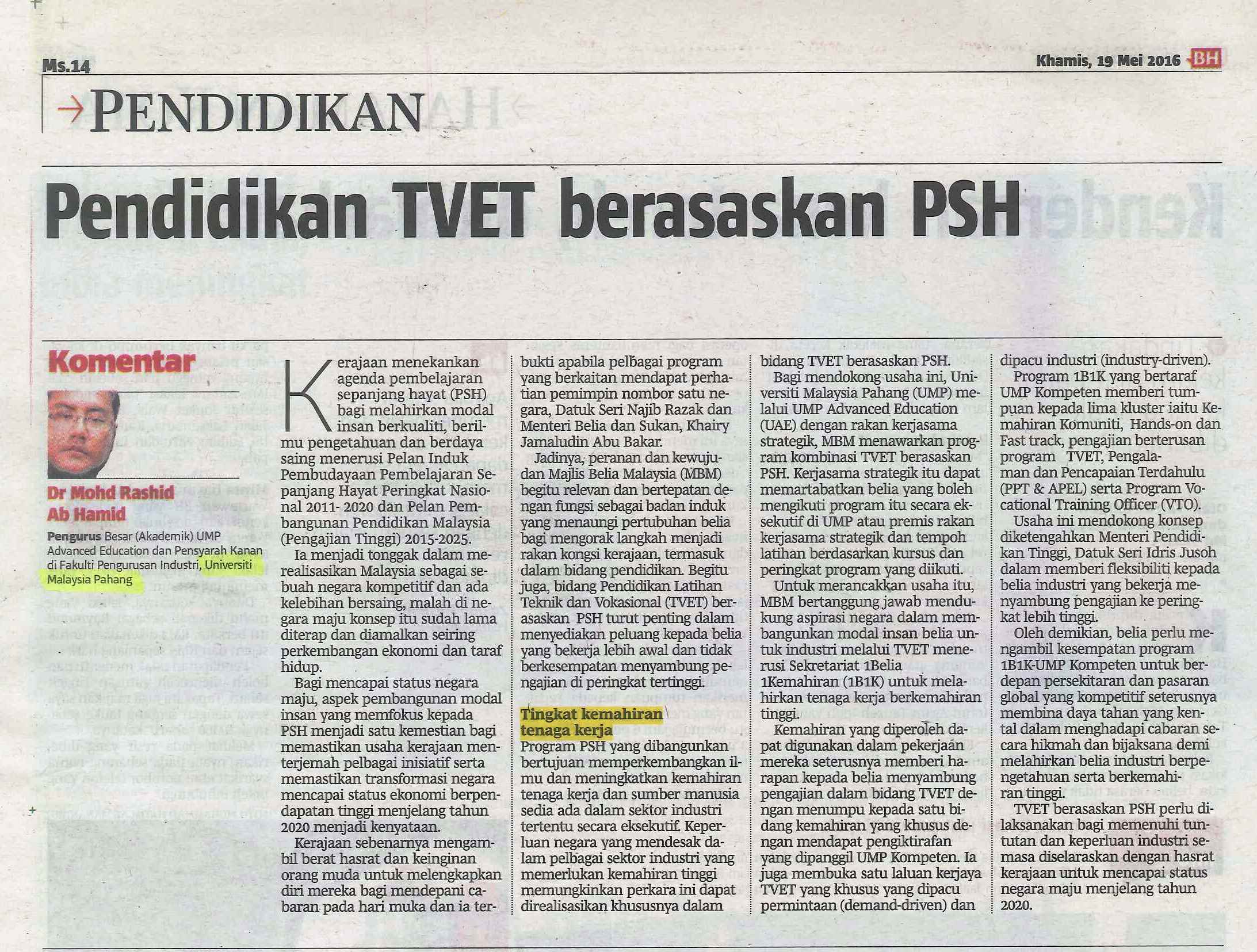 Pendidikan TVET berasaskan PSH