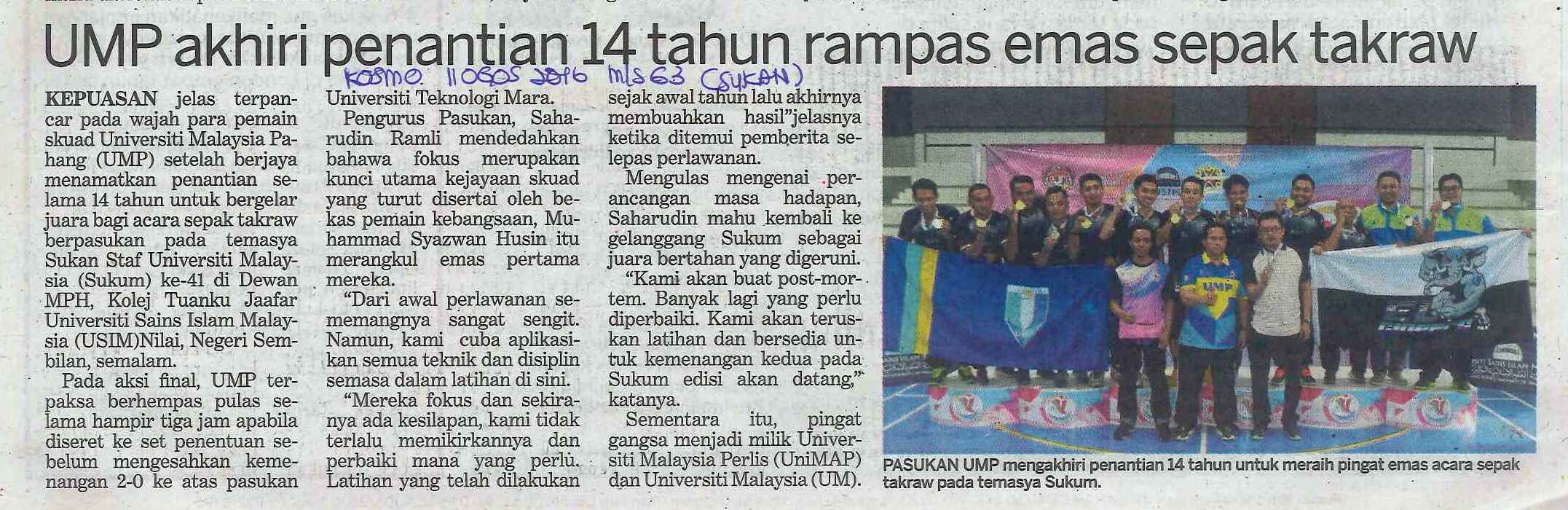 UMP akhiri penantian 14 tahun rampas emas sepak takraw