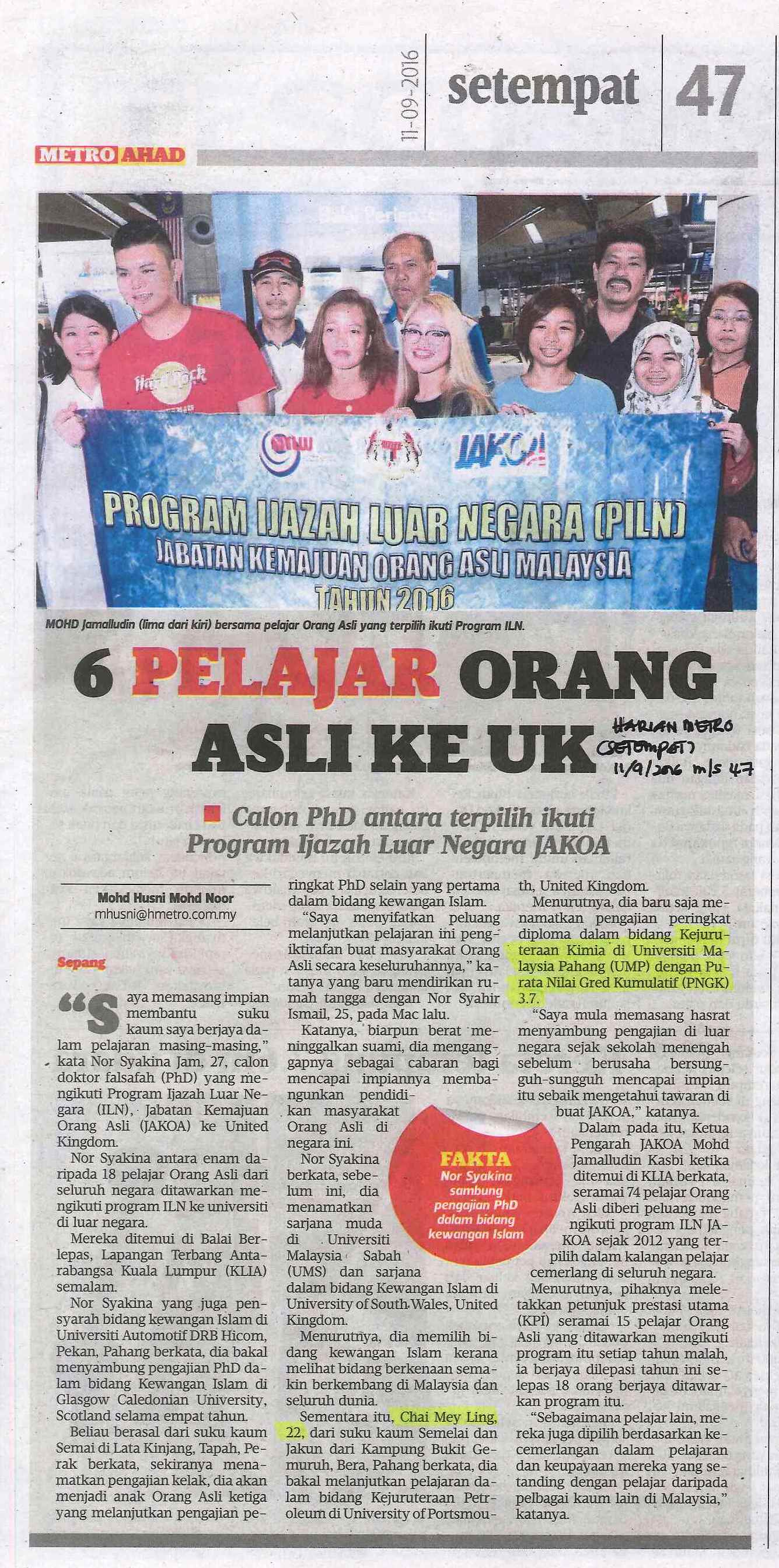 6 pelajar orang asli ke UK