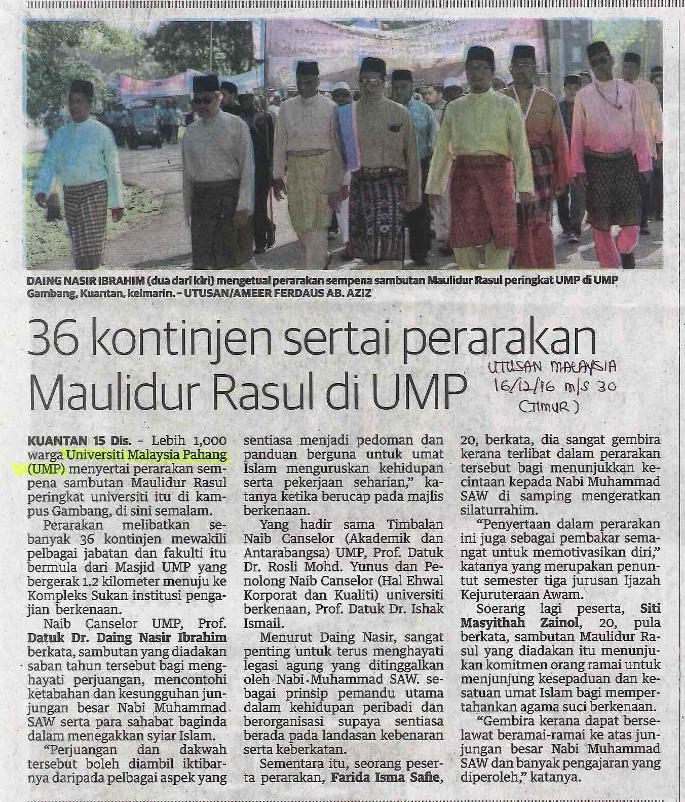 36 kontijen sertai perarakan Maulidur Rasul di UMP