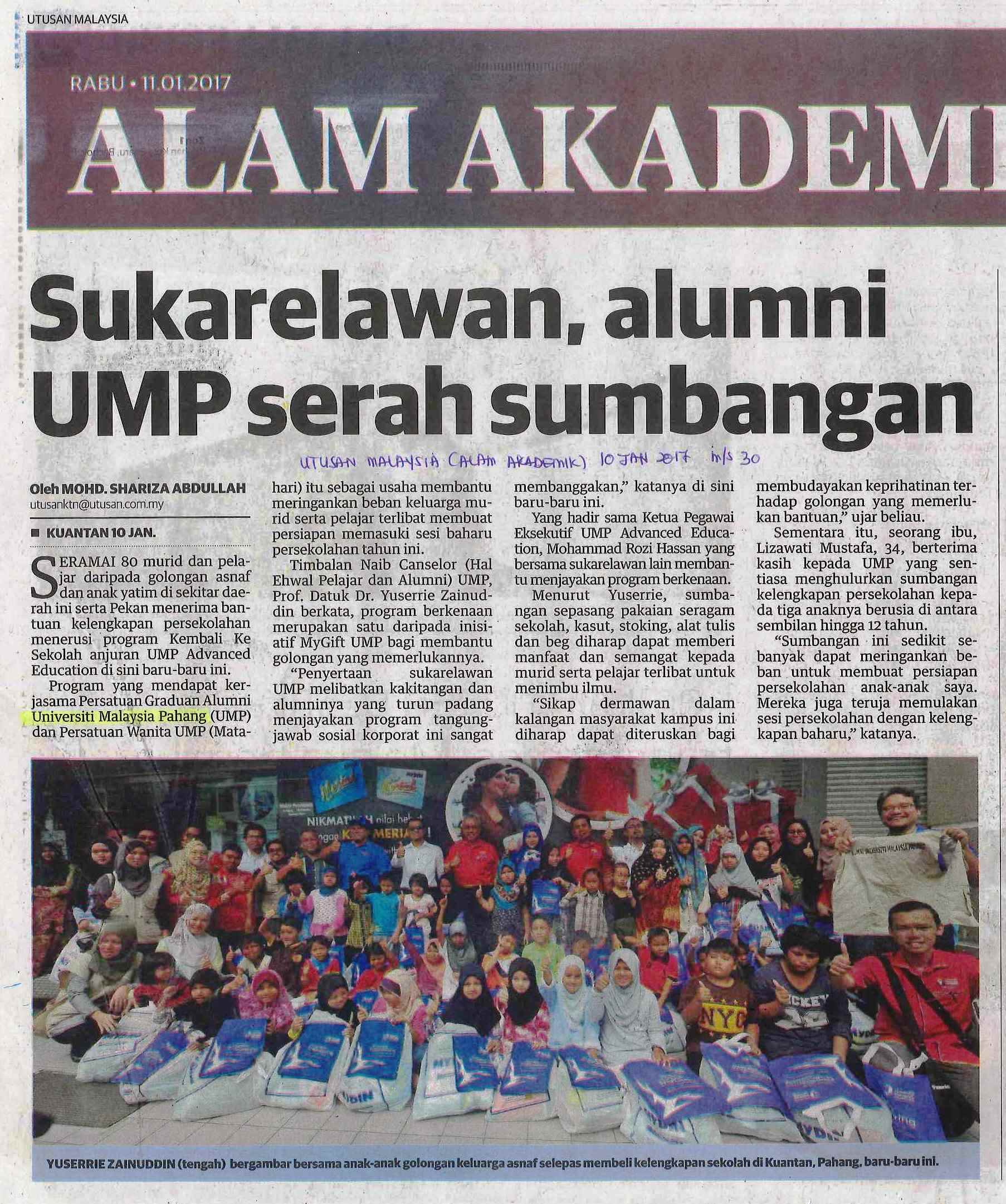 Sukarelawan,alumni UMP serah sumbangan