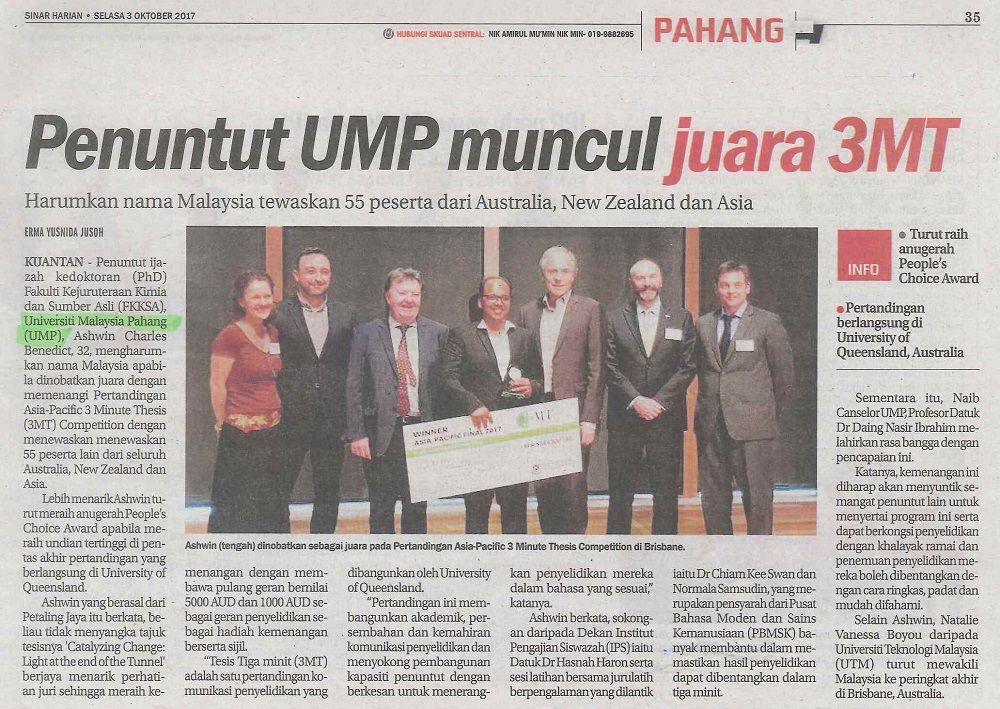 Penuntut UMP muncul juara 3MT