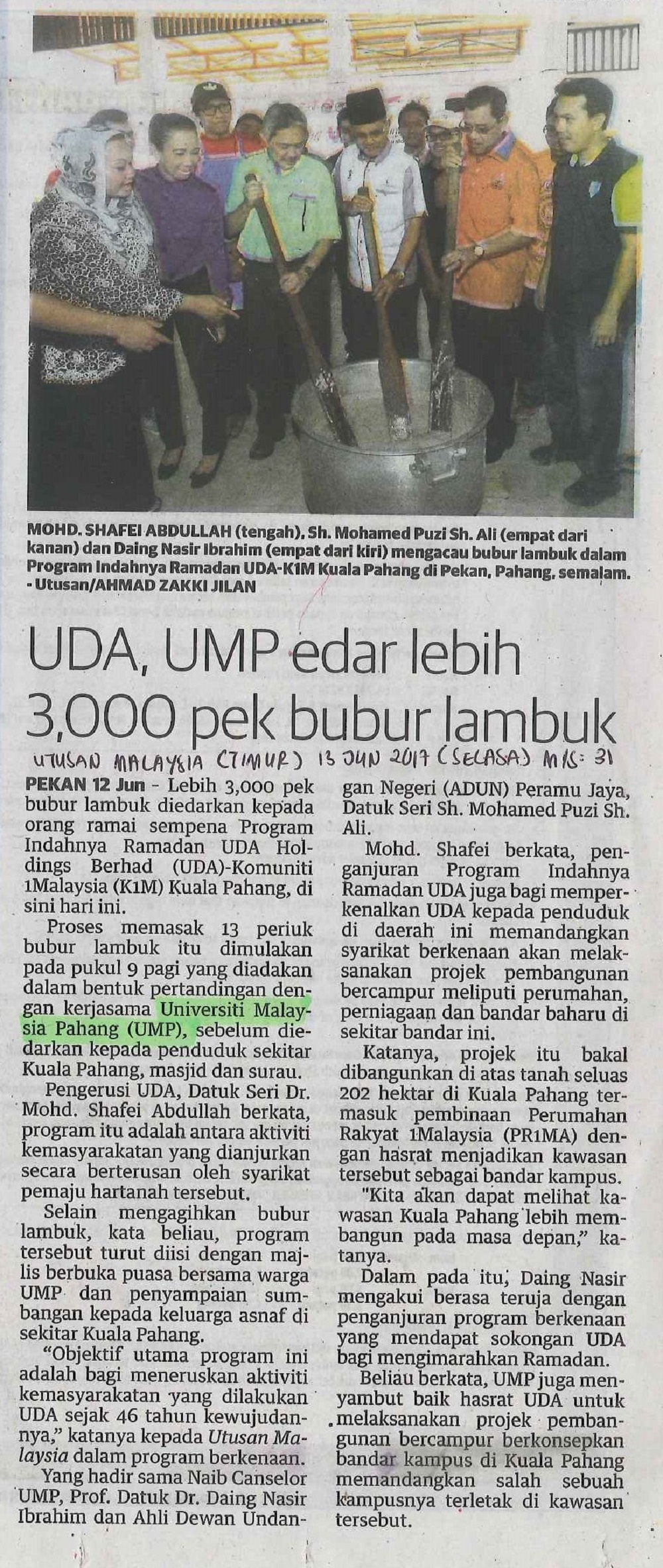 UDA, UMP edar lebih 3,000 pek bubur lambuk