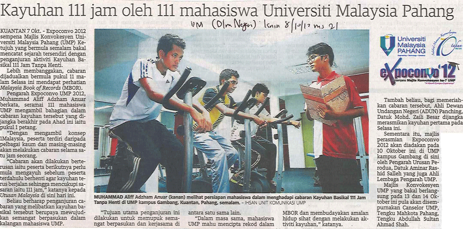 Kayuhan 111 Jam Oleh 111 Mahasiswa Universiti Malaysia Pahang