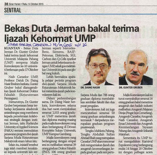 Bekas Duta Jerman bakal terima Ijazah Kehormat UMP