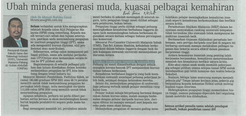 Ubah minda generasi muda, kuasai pelbagai kemahiran