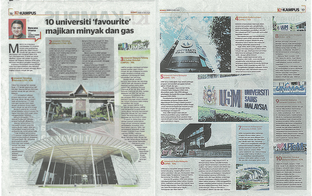 10 Universiti "favourite' majikan minyak dan gas 