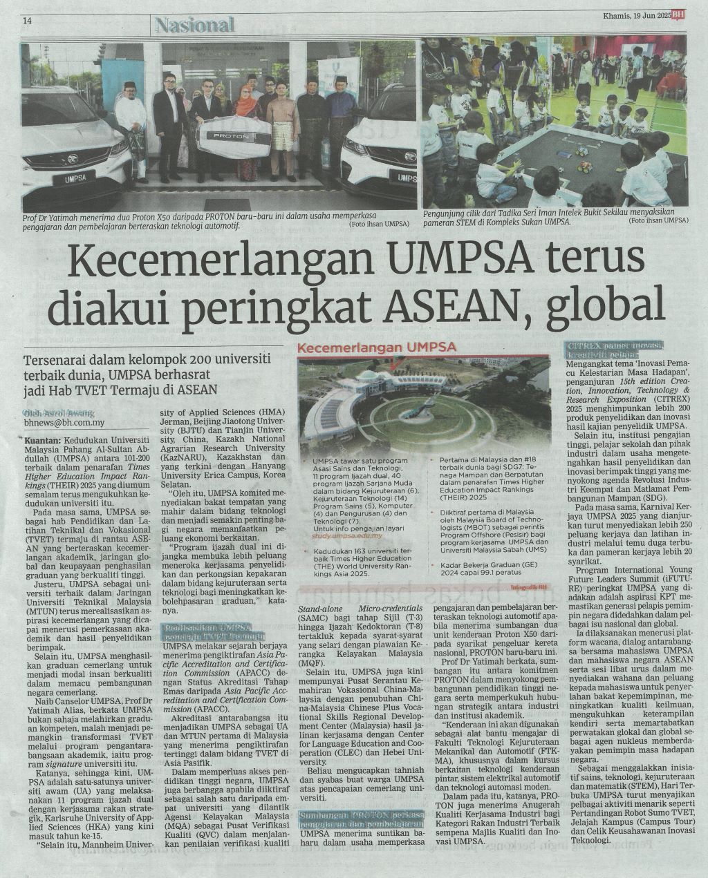 Kecemerlangan UMPSA terus diakui peringkat ASEAN, global