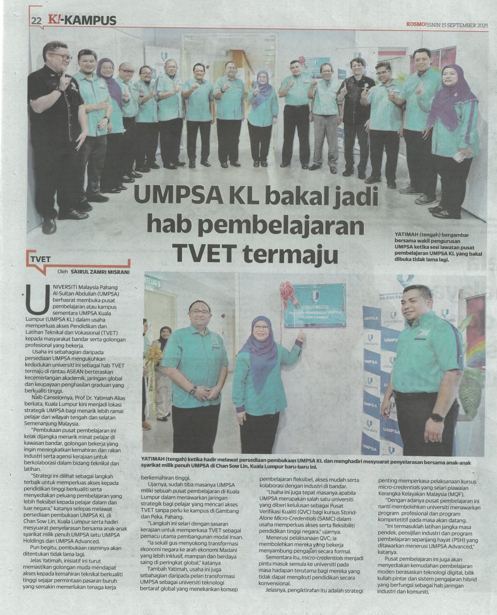 UMPSA KL bakal jadi hab pembelajaran TVET termaju