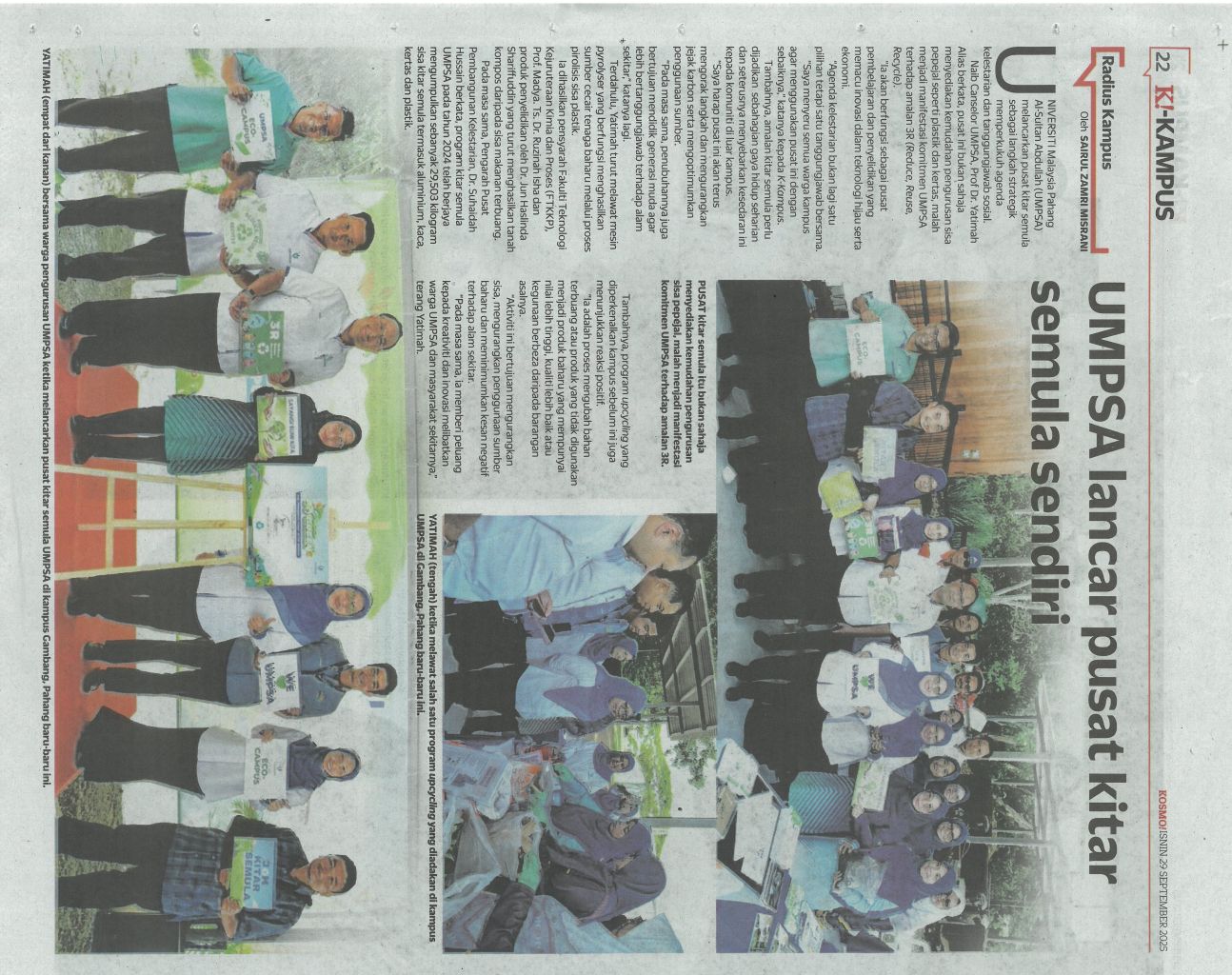 UMPSA lancar pusat kitar semula