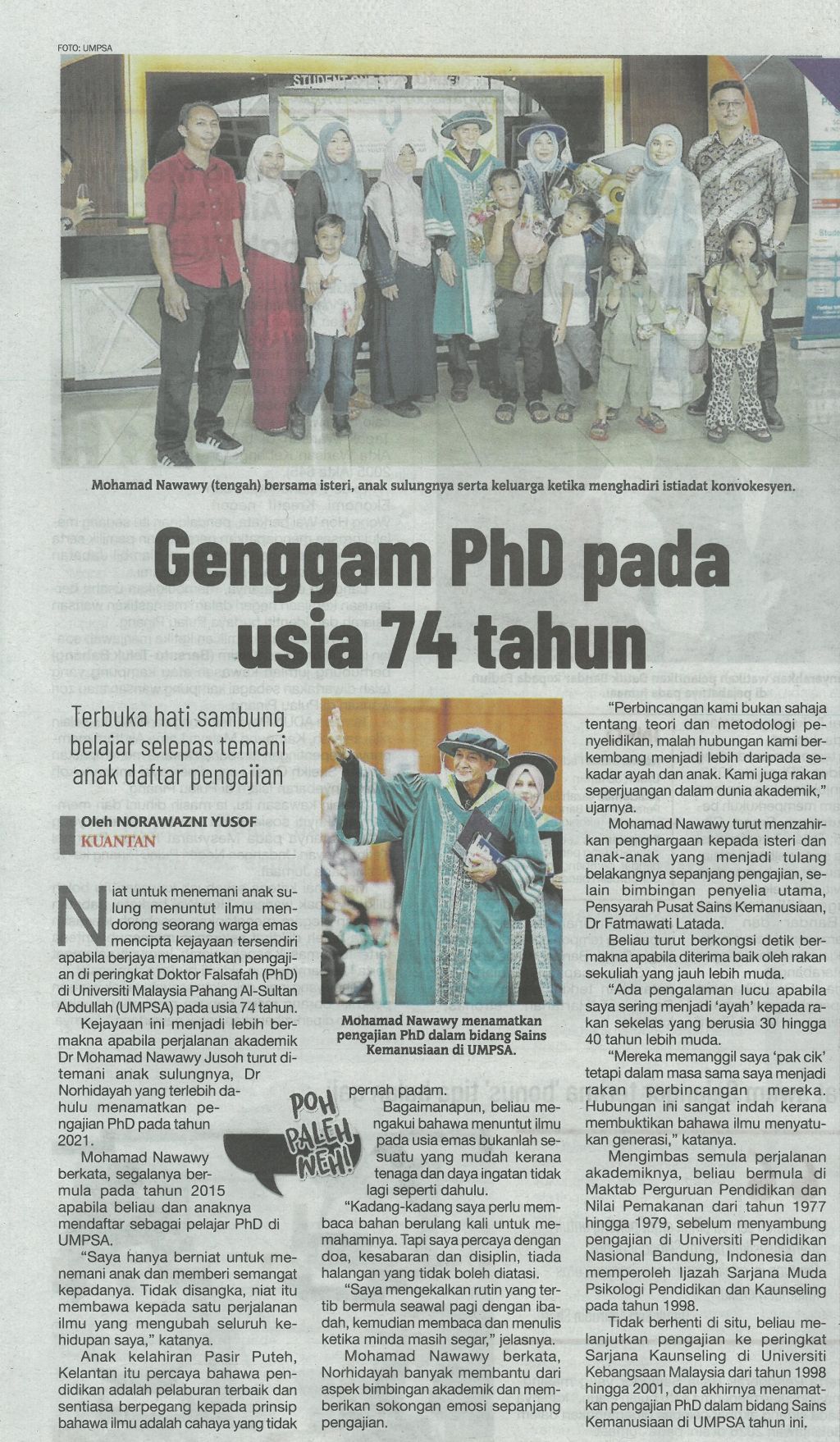 Genggam PhD pada usia 74 tahun