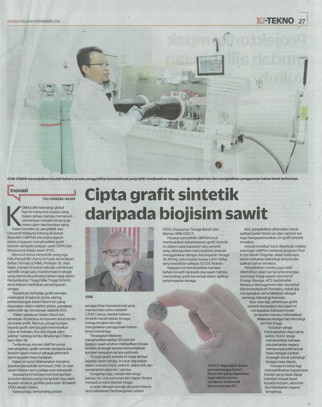 Cipta grafit sintetik daripada biojisim sawit