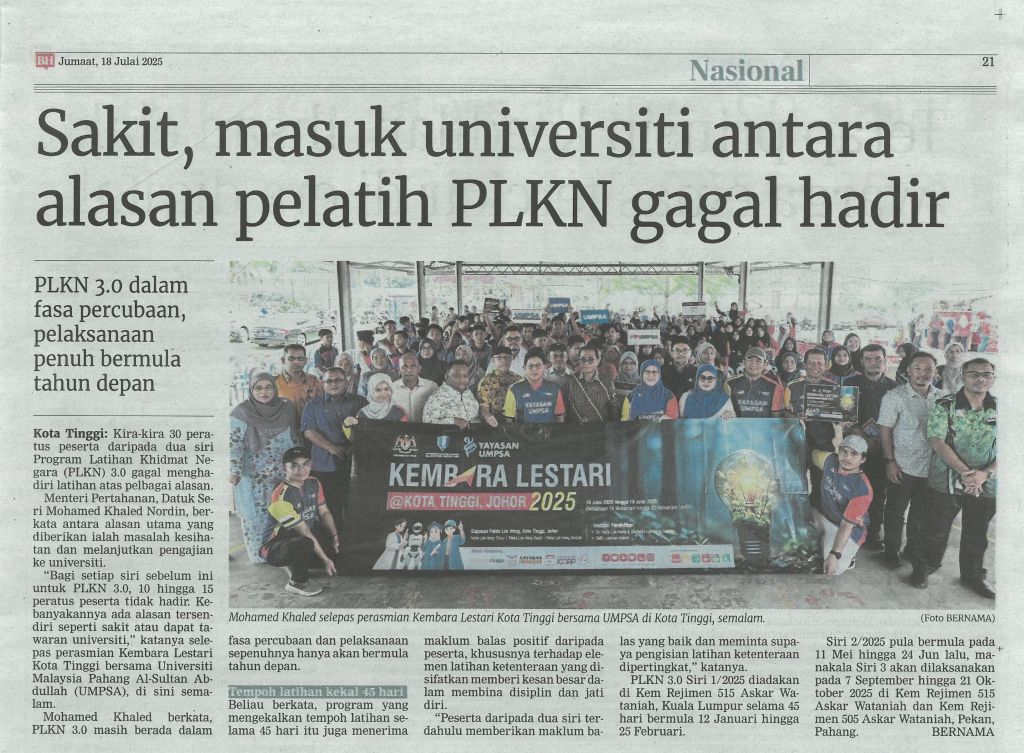 Sakit, masuk univerisiti antara alasan pelatih PLKN gagal hadir