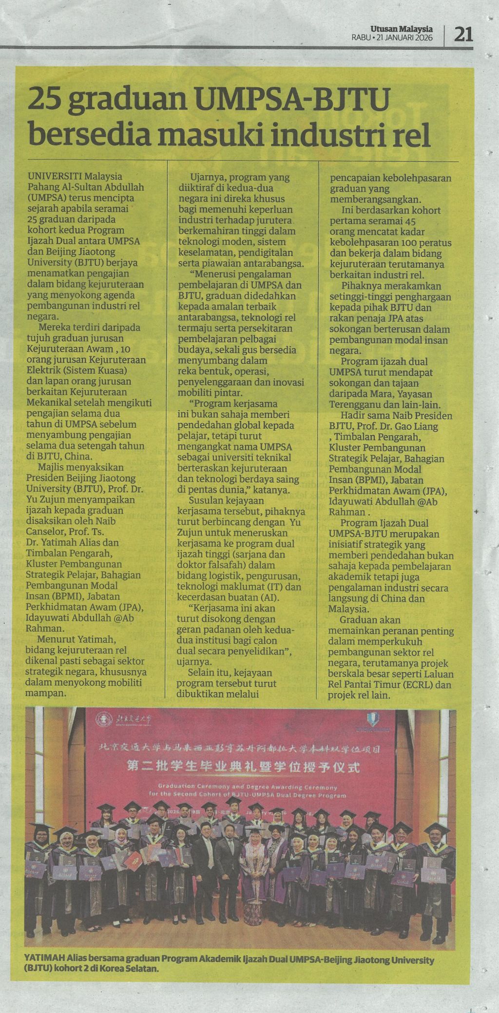 25 graduan UMPSA-BJTU bersedia masuki industri rel