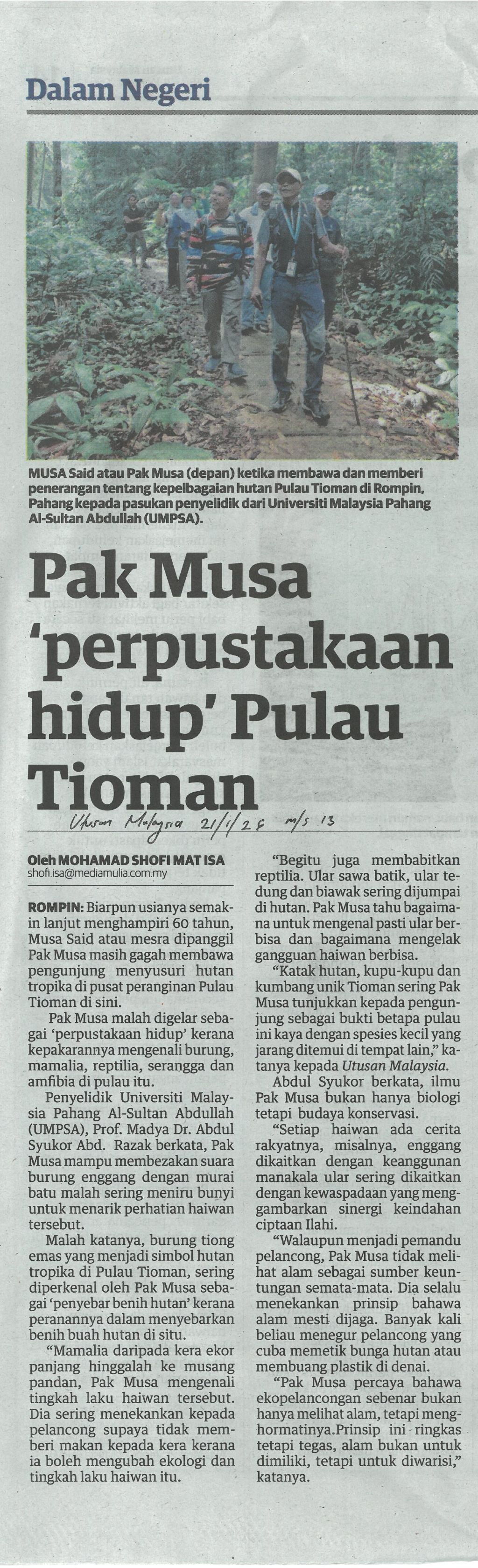 Pak Musa 'perpustakaan hidup' Pulau Tioman