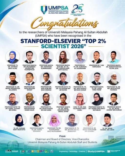 27 penyelidik UMPSA tersenarai dalam kelompok World's Top 2% Scientists 2026