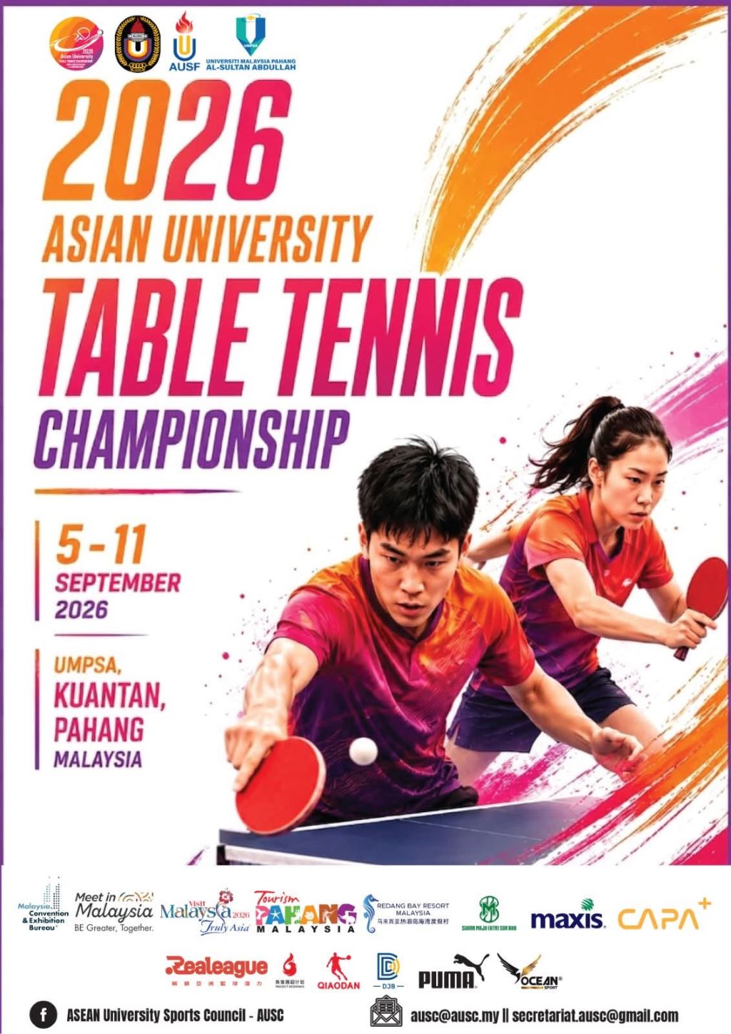 UMPSA tuan rumah Asian University Table Tennis Championship 2026