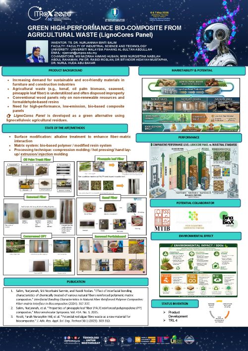 Prof. Madya Ts. Dr. Nurjannah Salim angkat biomassa lignoselulosa sebagai masa depan bahan komposit lestari