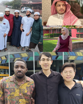 Abdullah Musayeb Afeef in green attire with his friends, Raed Abdullah in traditional Arab attire, Utami Meilia Ayu is pictured around UMPSA hostel, and also other international students pictured around UMPSA Pekan.