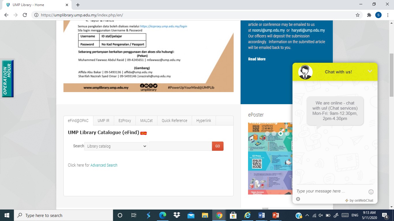   LiveChat layout in UMP Library portal