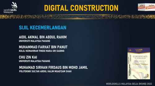 Muhammad Arif juarai WorldSkills Malaysia Belia wakili negara dalam bidang Digital Construction