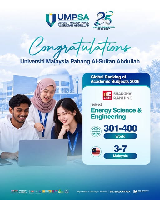UMPSA terus cemerlang tersenarai Shanghai Ranking's Global Ranking of Academic Subjects 2026