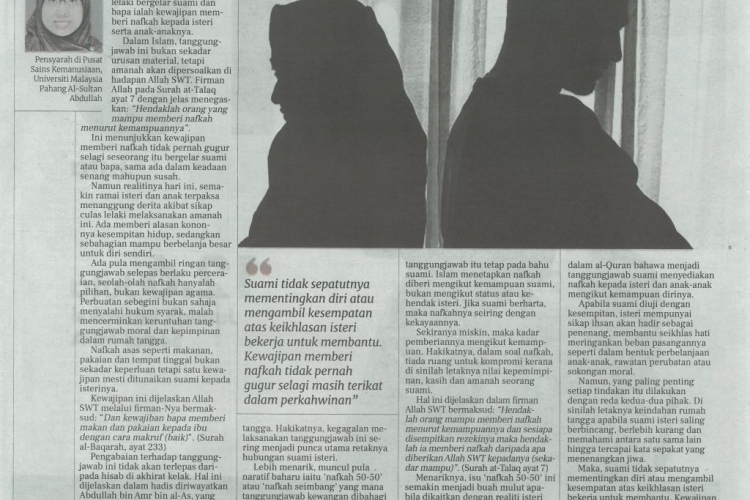 Nafkah '50-50' konsep salah bercanggah prinsip Islam