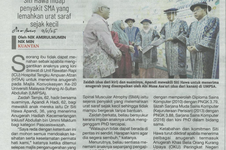 Ibu ganti anak di ICU terima anugerah UMPSA