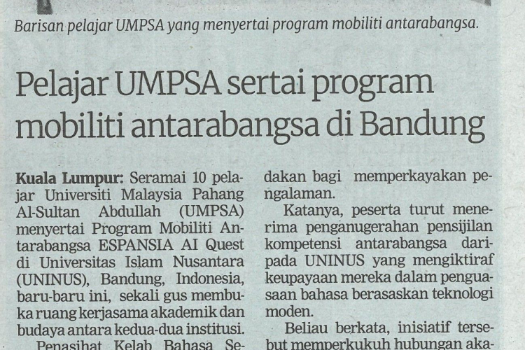 Pelajar UMPSA sertai program mobiliti antarabangsa di Bandung