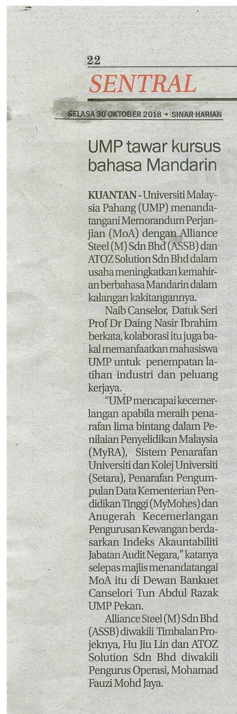 UMP tawar kursus bahasa Mandarin 