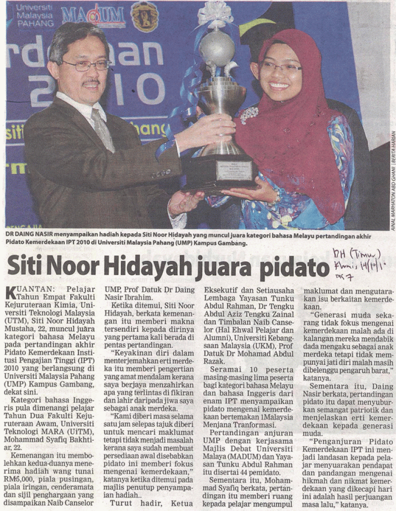 Siti Noor Hidayah Juara Pidato