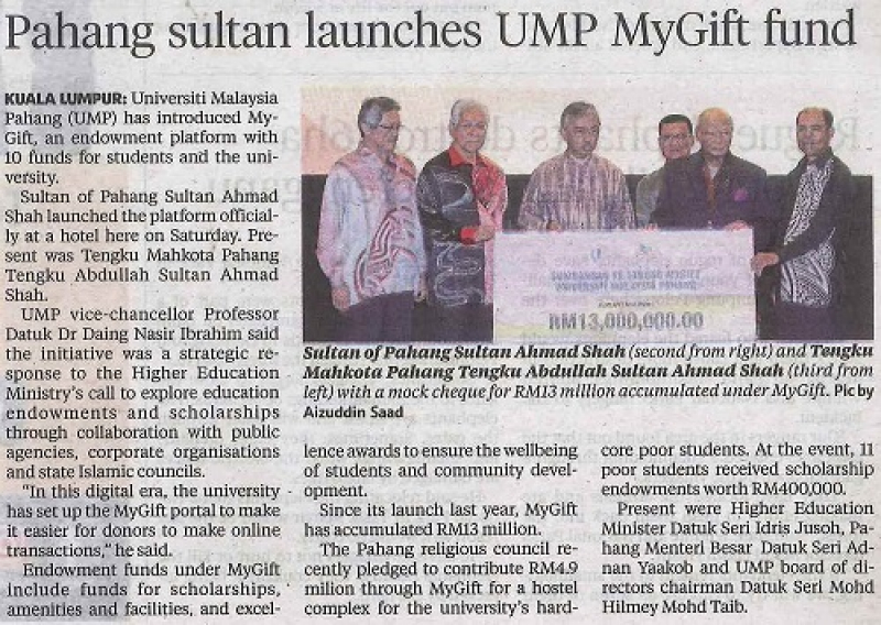 Pahang Sultan Launches UMP MyGift fund