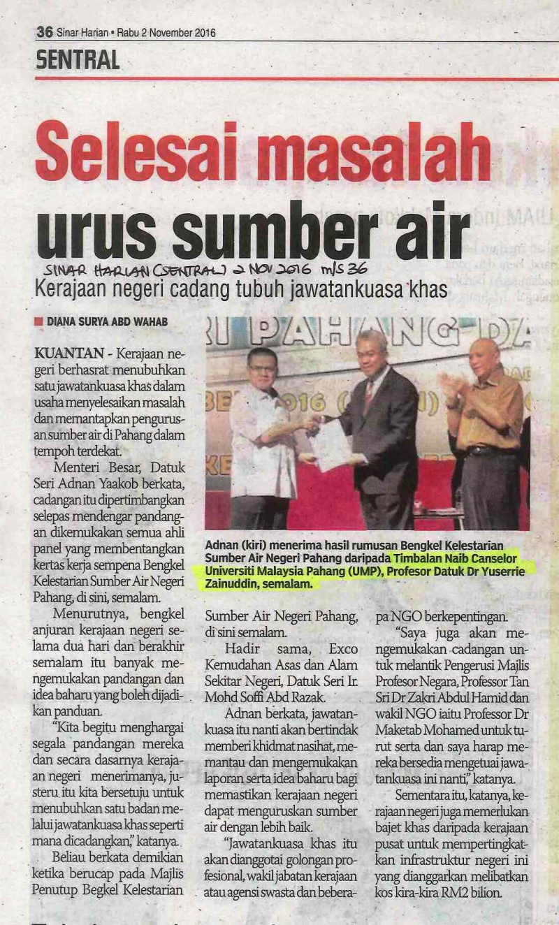 Selesai masalah urus sumber air