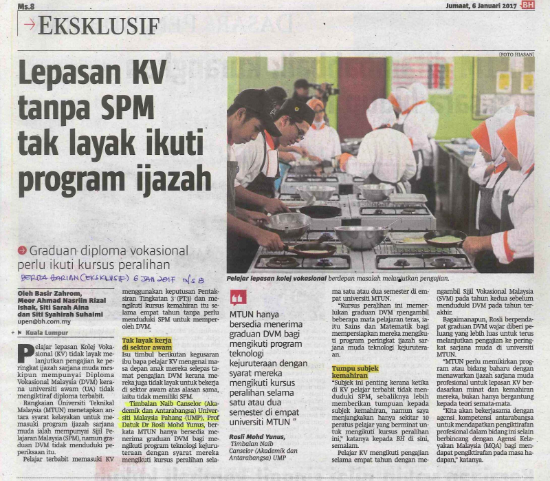 Lepasan KV tanpa SPM tak layak ikuti program ijazah