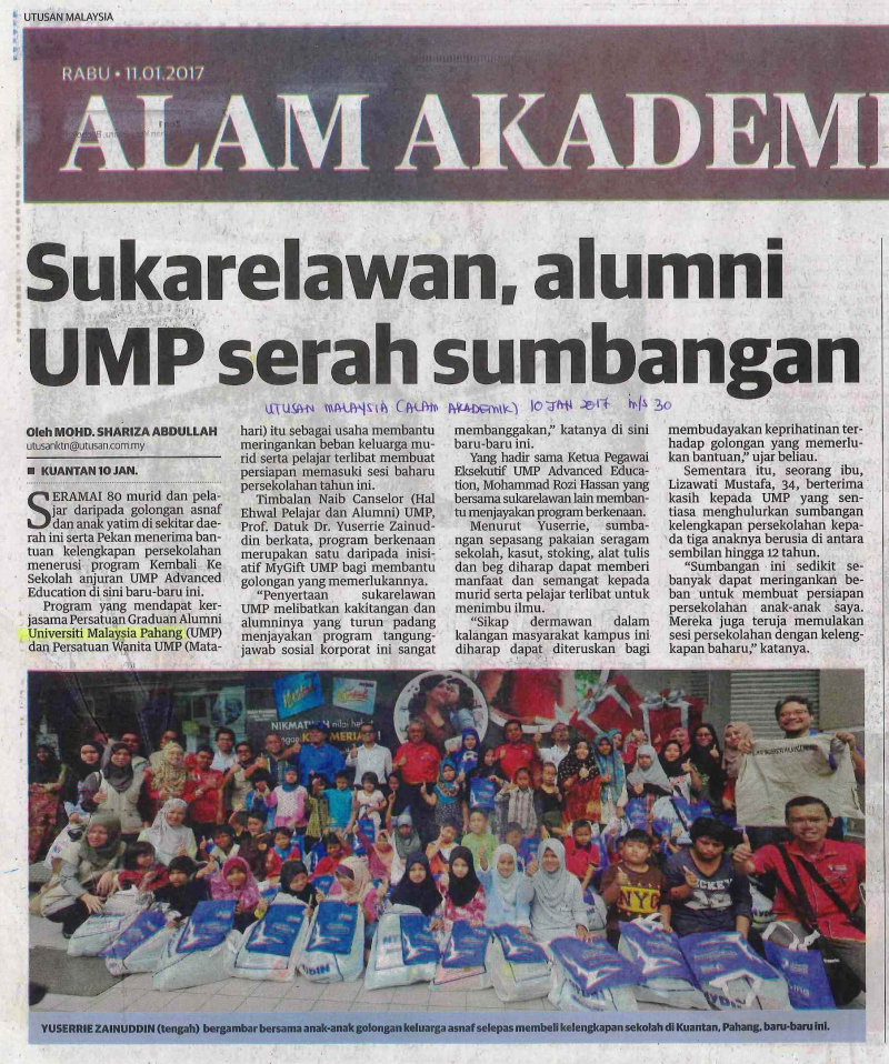 Sukarelawan,alumni UMP serah sumbangan