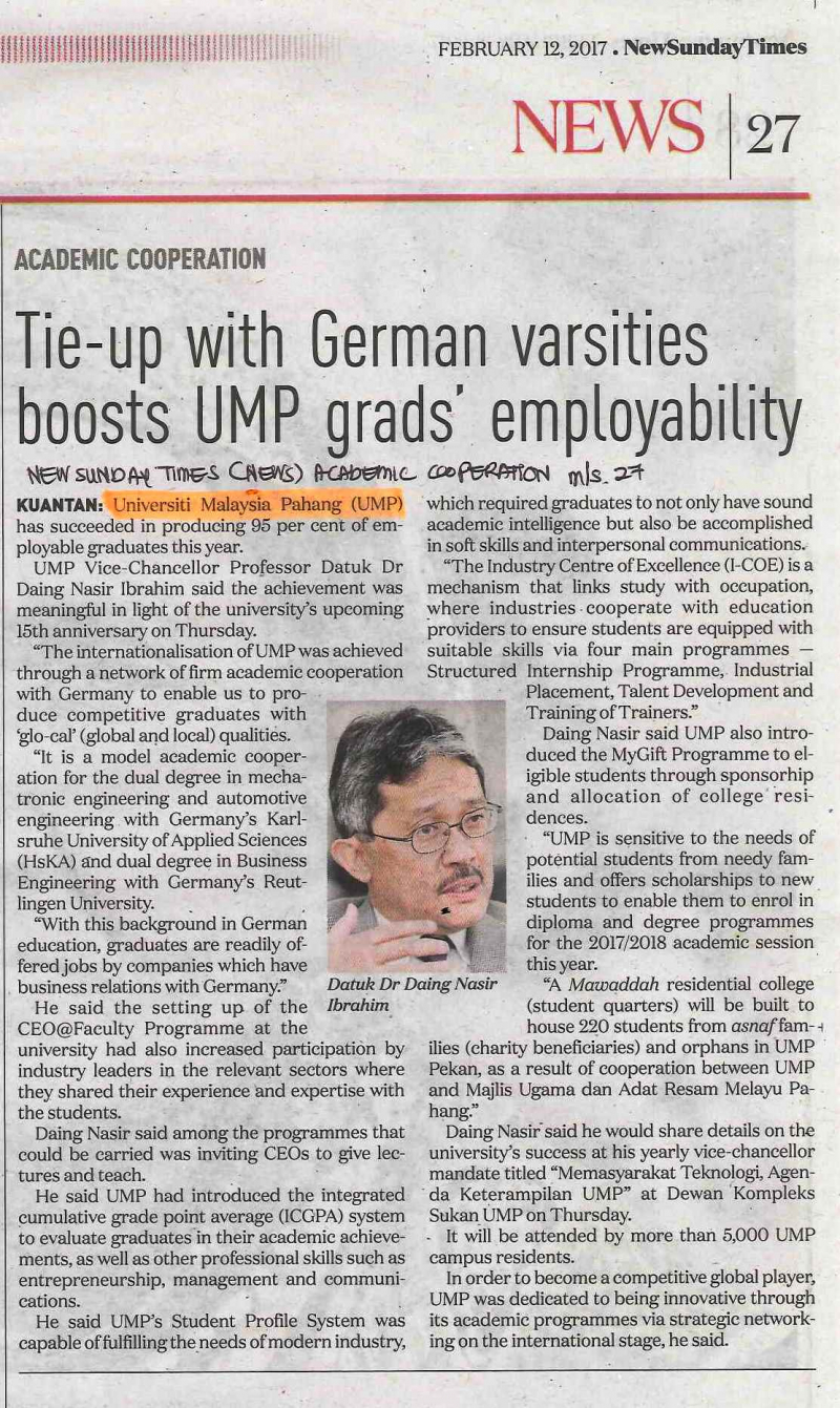 Tie-up with German varsities boots UMP Grad's employability