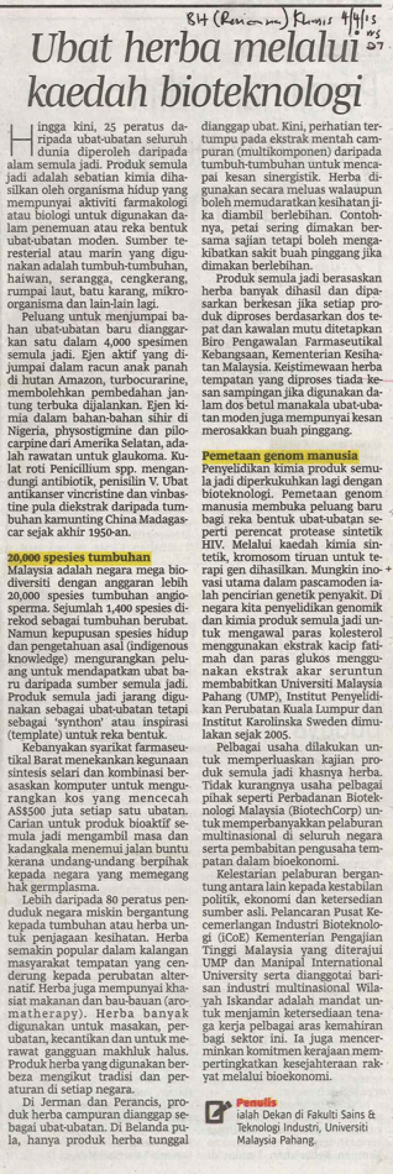 Ubat Herba Melalui Kaedah Bioteknologi