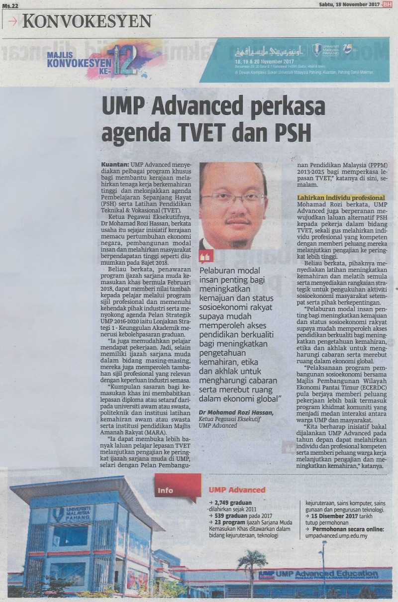 UMP Advanced perkasa agenda TVET dan PSH