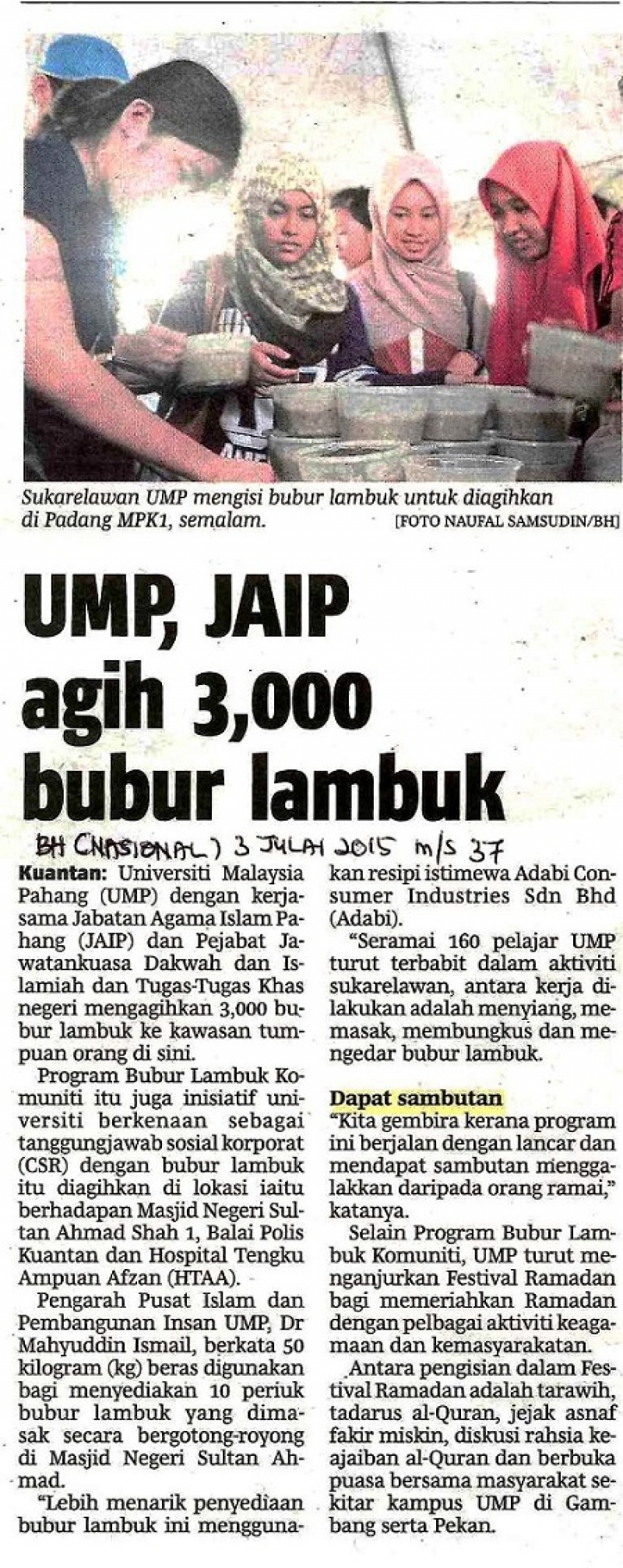 UMP, JAIP Agih 3,000 Bubur Lambuk