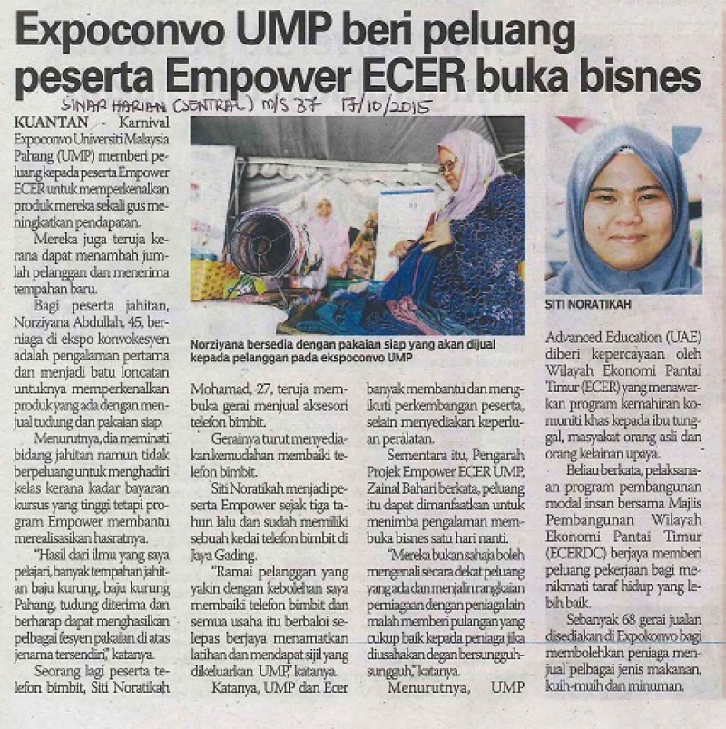 Expoconvo UMP Beri Peluang Peserta Empower ECER Buka Bisnes