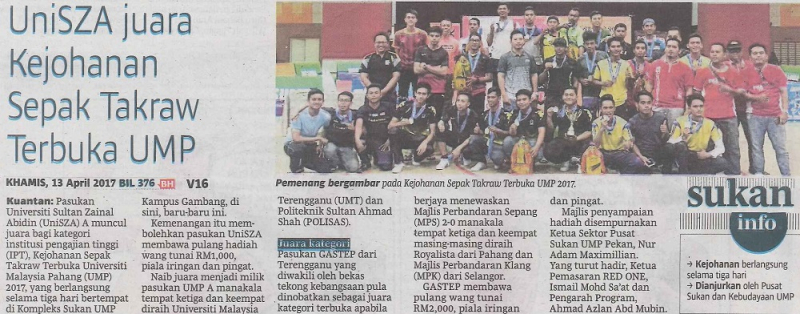 UniSZA juara Kejohanan Sepak Takraw Terbuka UMP