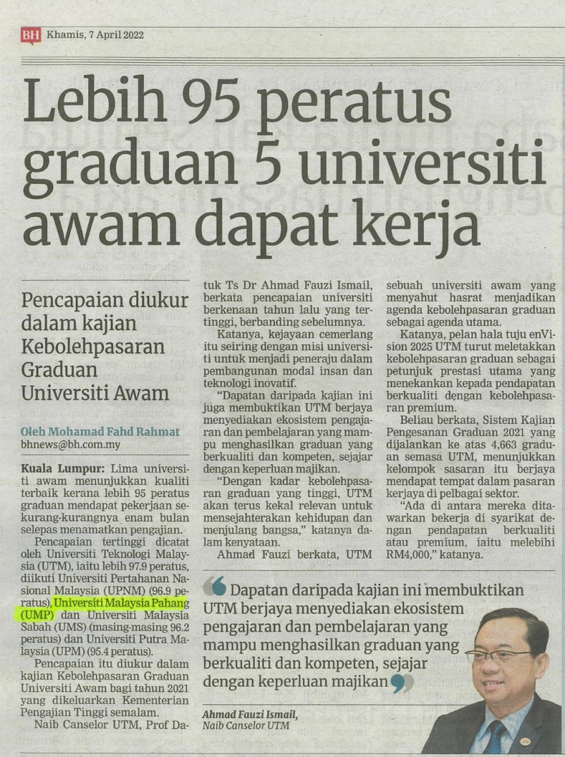 Lebih 95 peratus graduan 5 universiti awam dapat kerja