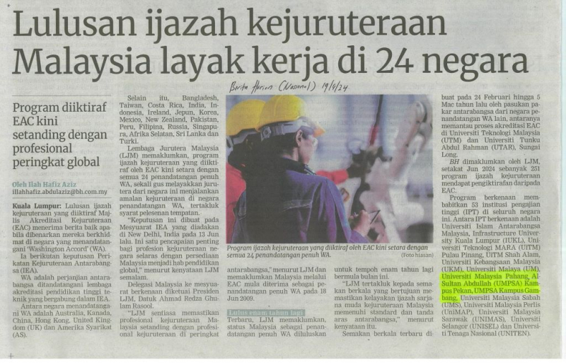Lulusan ijazah kejuruteraan Malaysia layak kerja di 24 negara
